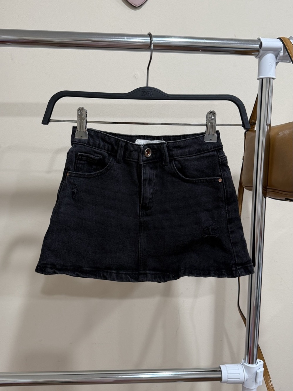 ZARA Girls Black Distressed Denim Mini Skirt Size 8